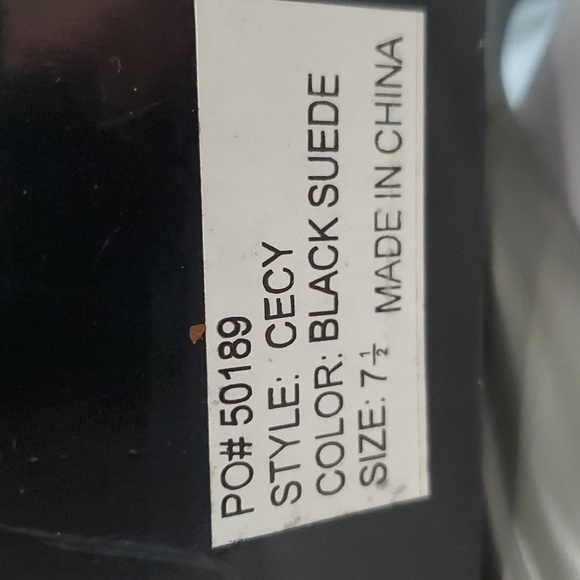 NIB Genuine Black Suede Leather Wood Stacked Platform Heels Peep Toe 7.5 vintage - Picture 8 of 8